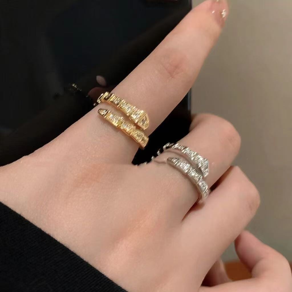 S925 Sterling Silver Sparkling Zircon Spirit Snake Ring For Women, Premium Open Ring, Simple & Versatile, Light Luxury Niche Design Finger Ring