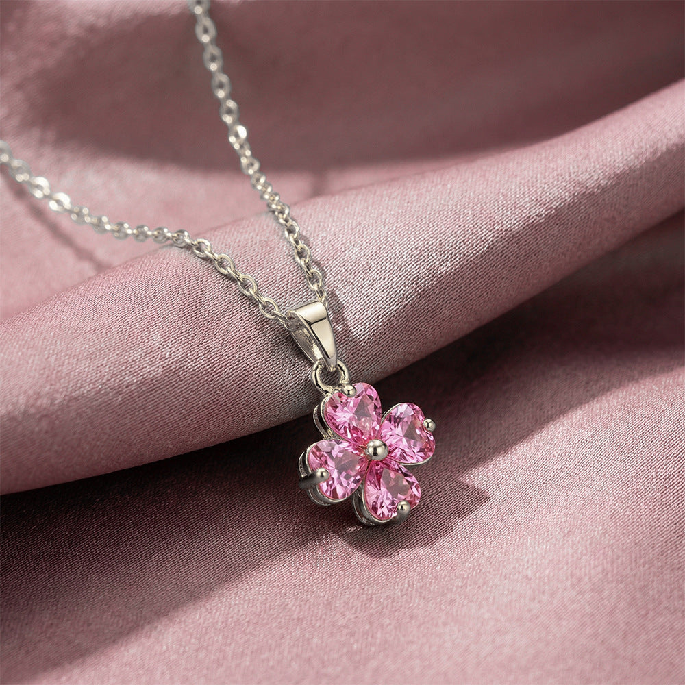 Light Luxury Fashionable Versatile New Diamond-Encrusted Four-Leaf Clover Necklace For Women