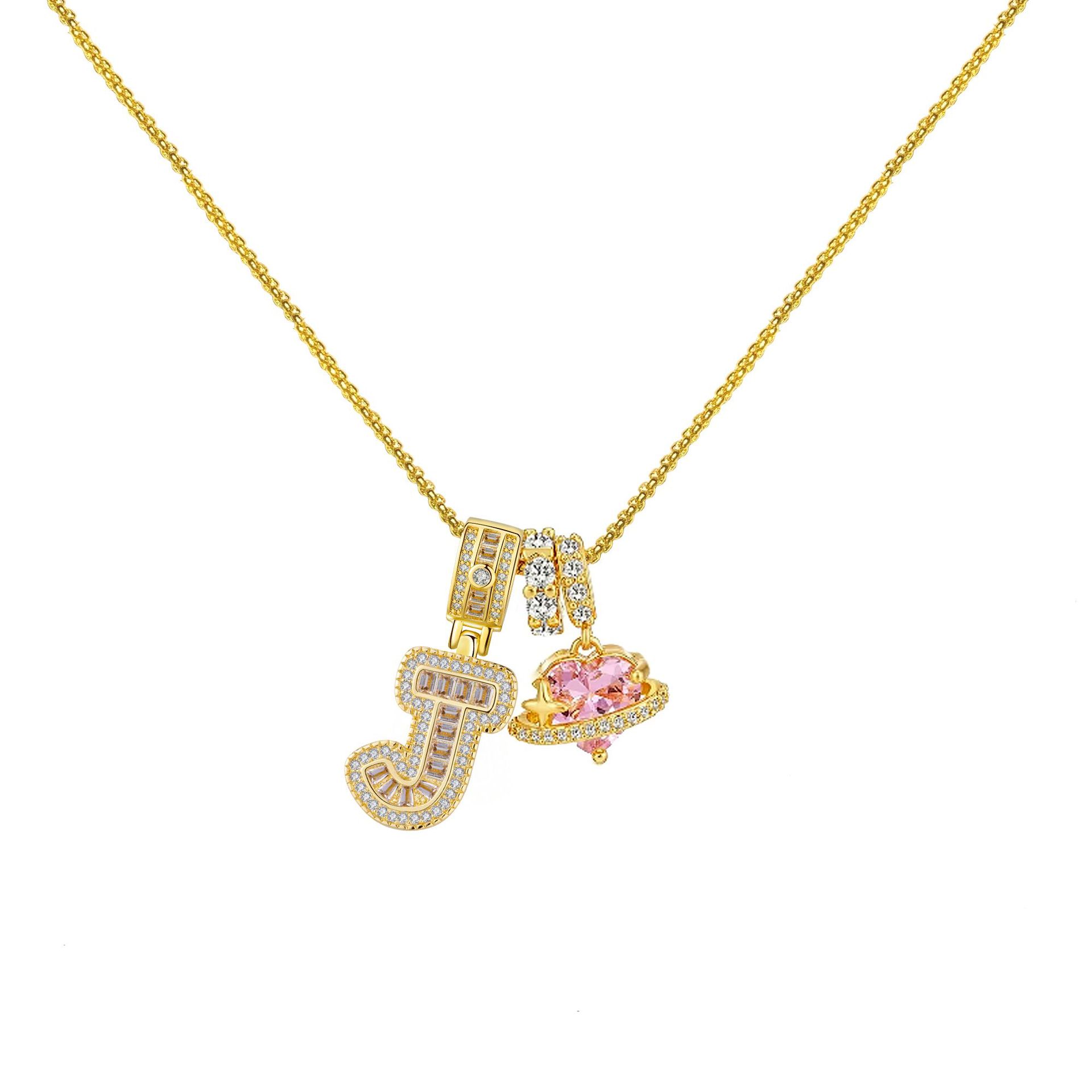 Gold-Plated Copper Planet Heart Pendant Necklace With Diamonds