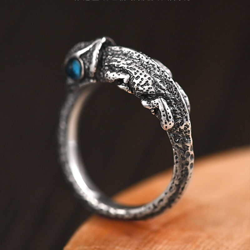 Retro Thai Silver Chameleon Animal-Shaped Ring
