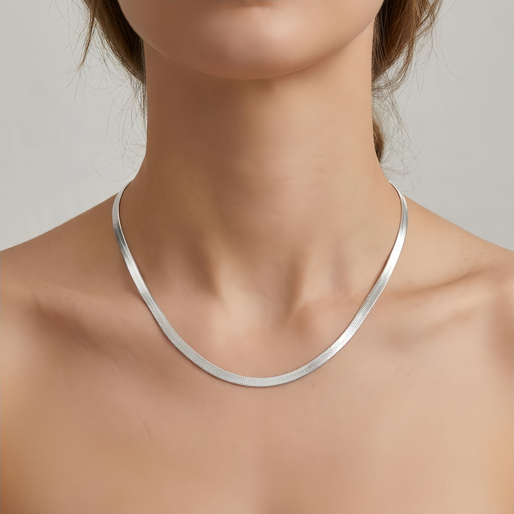 925 Sterling Silver Elegant  Herringbone Chain Necklace with Secure Lobster Clasp
