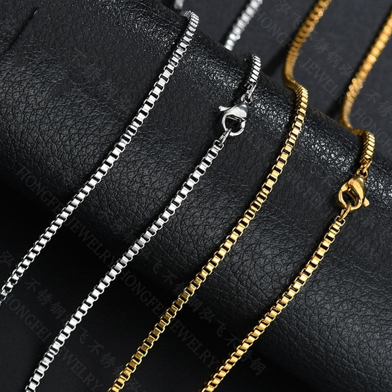 Simple Pendant-Free Necklace Titanium Steel Box Chain Necklace For Women