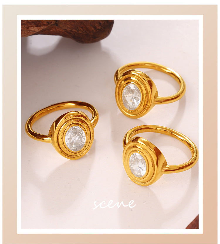 European And American Cross-border Vintage Luxury Oval White Diamond Ring, With A Sophisticated And Niche Design, In Gold Finger Ring Accessory.