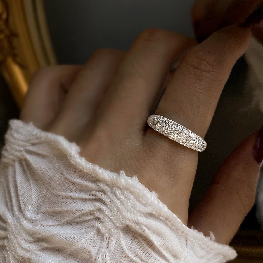 S925 Sterlingsilber Sternen-Schimmer-Ring für Damen, INS Cool Style, Funkelnder Sand & Glitzernde Textur Zeigefingerring