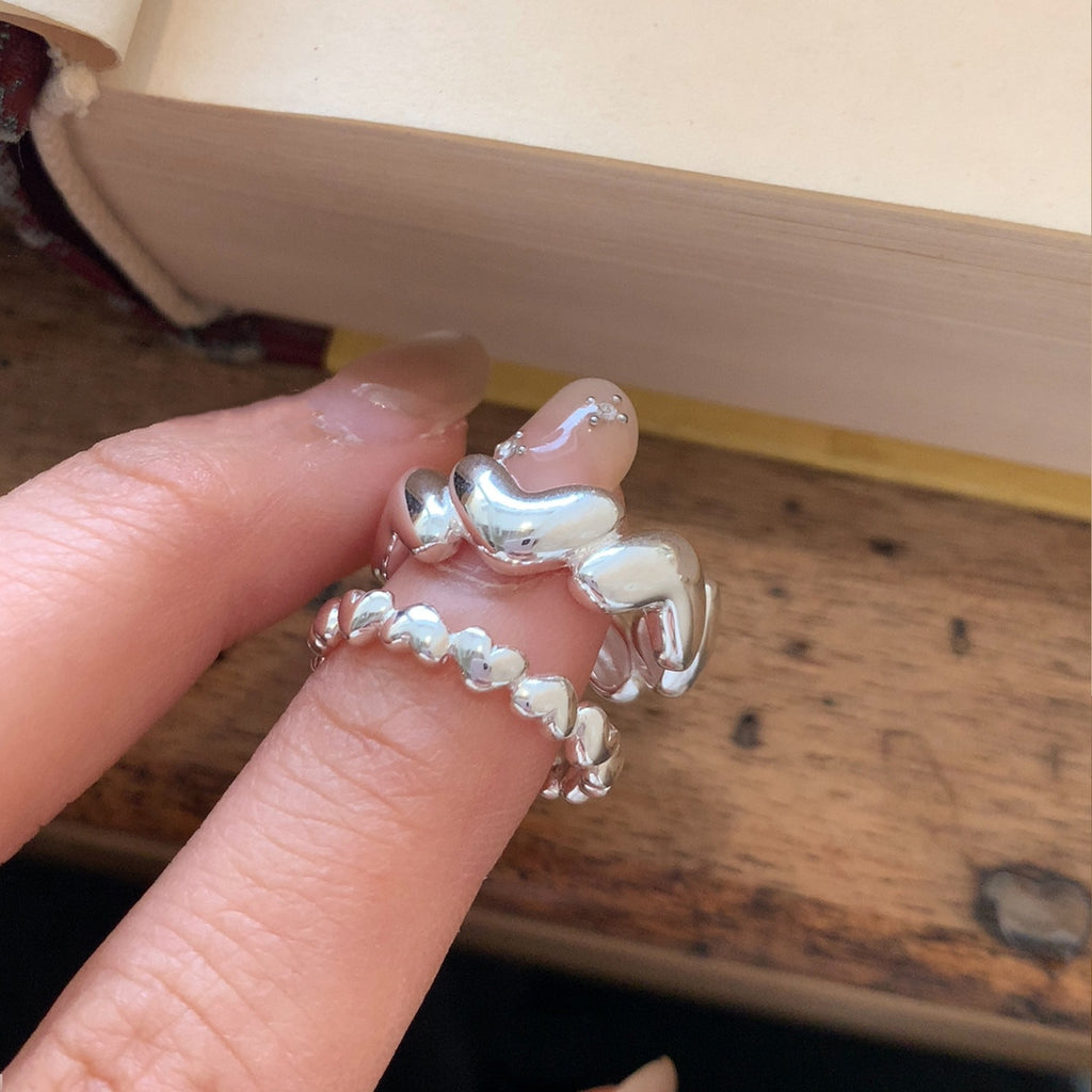 Sweet Heart Stackable Ring For Women, Irregular Unique Heart Shape Adjustable Open Finger Ring, Trendy Forest Style Boho Index Ring Gift