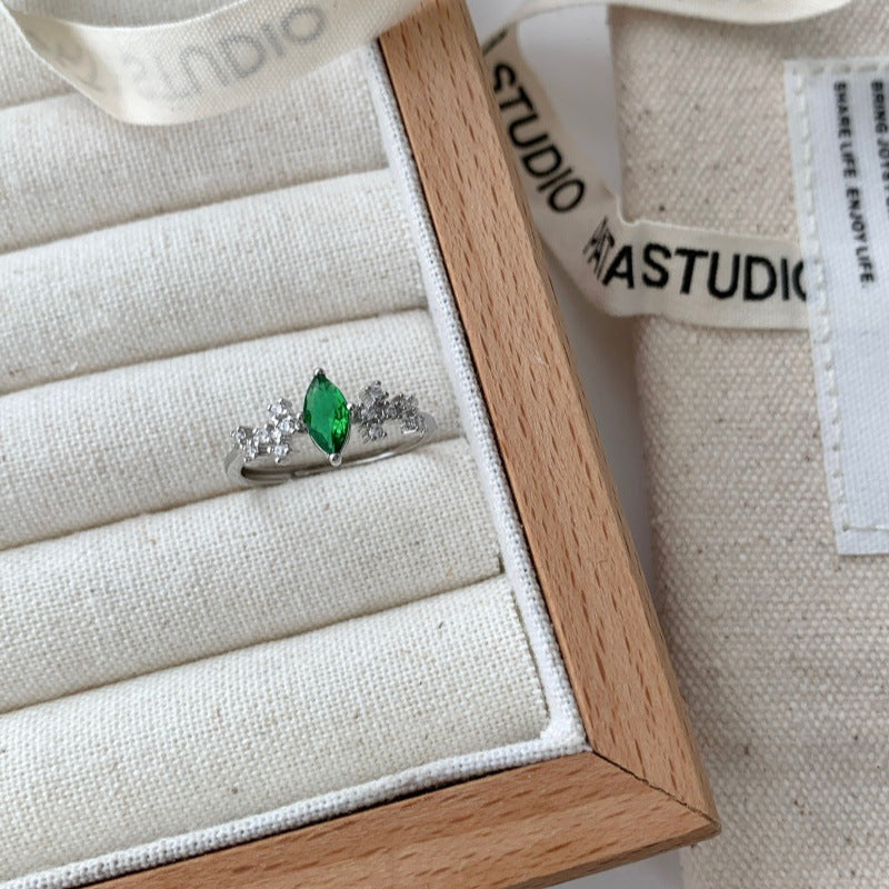 Marquise-Schliff Farbzirkon-Ring für Frauen, luxuriöser minimalistischer High-End-Stil, lichtechter, verstellbarer offener Ring