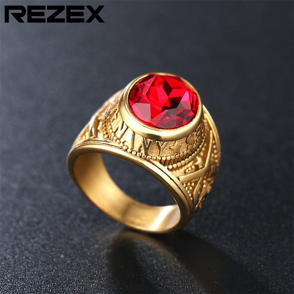 Personalisierter Punk-Edelstein Herren-Titan-Stahl-Militär-Marine-Ring